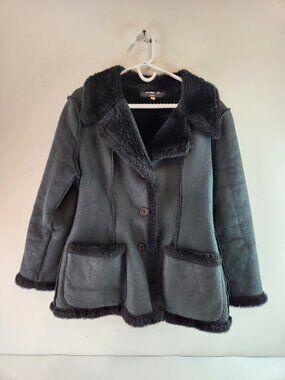 Annie d. Paris Faux Fur / Shearling Coat Black Dark Grey EU Women's 38